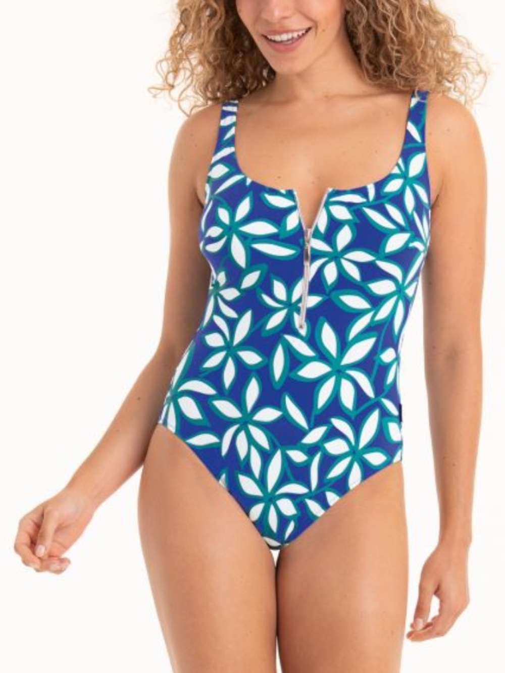 NEW Rosa Faia Anita Elouise Zipper One Piece Swimsuit 7733 Ocean Blue Print 338